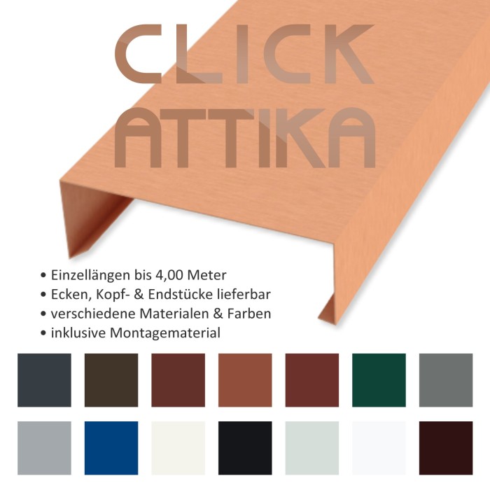 Click-Attika aus Aluminium Graubraun Länge: 3,00 Meter für 11 cm Mauerbreite