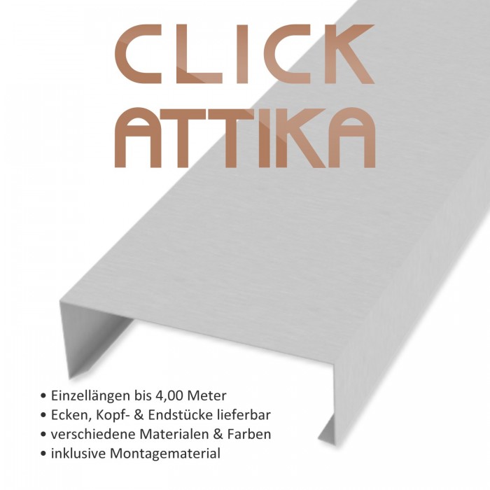 Click-Attika aus Aluminium Natur Länge: 1,00 Meter für 24 cm Mauerbreite