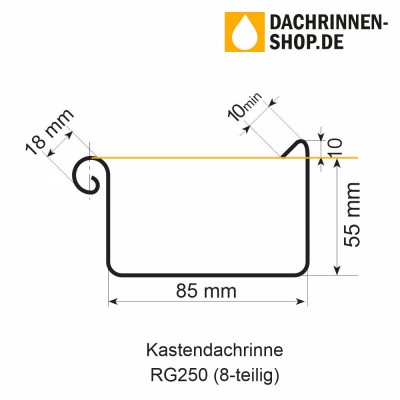 Titanzink Dachrinne kastenform RG250 Länge 1,0 Meter