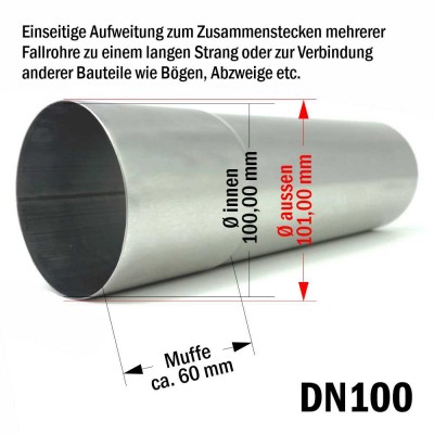 Titanzink Fallrohr DN100 rund Länge 0,25 Meter