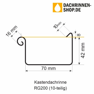 Kupfer Dachrinne kastenform RG200 Länge 1,0 Meter