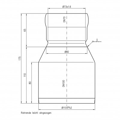 Übergangsstück von DN70 auf KG-Rohr DN110 aus Kupfer