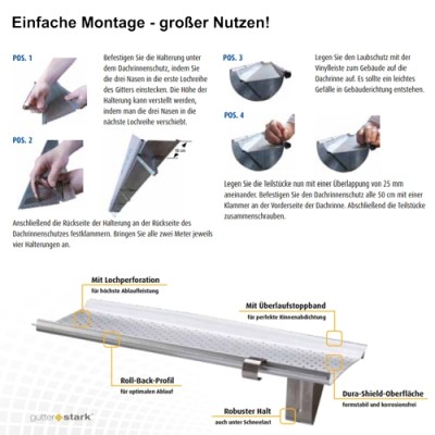 Gutter Stark Laubschutz Alu natur für Dachrinnen RG280