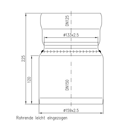 Übergangsstück von DN125 auf KG-Rohr DN150 aus Stahl, verzinkt