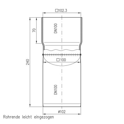 Übergangsstück von Quadratrohr 100x100 auf DN100 aus Stahl, verzinkt