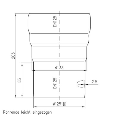 Übergangsstück von DN125 auf KG-Rohr DN125 aus Stahl, verzinkt