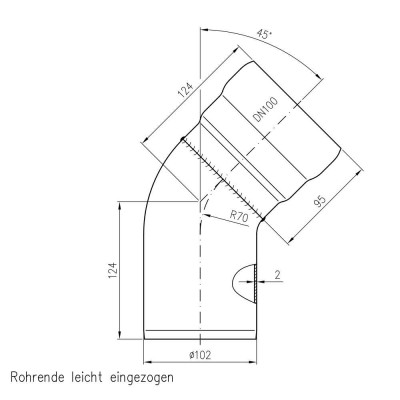 Rohrbogen 45 Grad DN100 aus Stahl, verzinkt