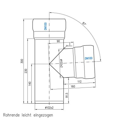 Abzweig 87 Grad DN 100/100 DN100 aus Stahl, verzinkt