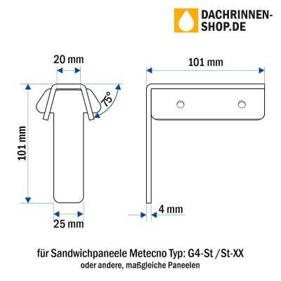 10er Set Rinnenhaken RG400 für Sandwichplatten bis 160mm von Metecno