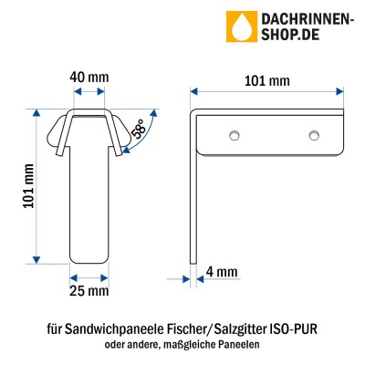 10er Set Rinnenhaken RG400 für Sandwichplatten bis 160mm von Fischer/Salzgitt...