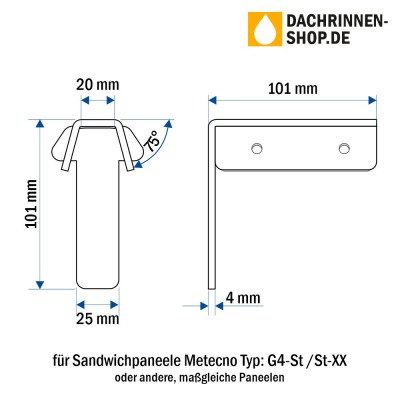 10er Set Rinnenhaken RG400 für Sandwichplatten bis 100mm von Metecno