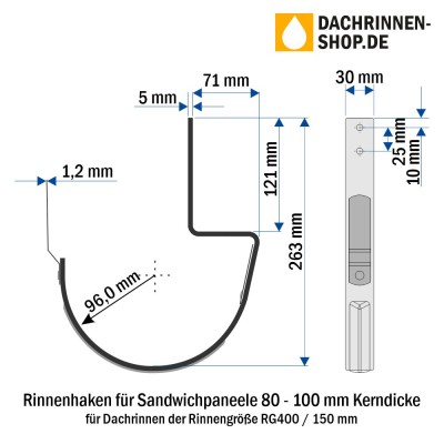 10er Set Rinnenhaken RG400 für Sandwichplatten bis 100mm von Metecno