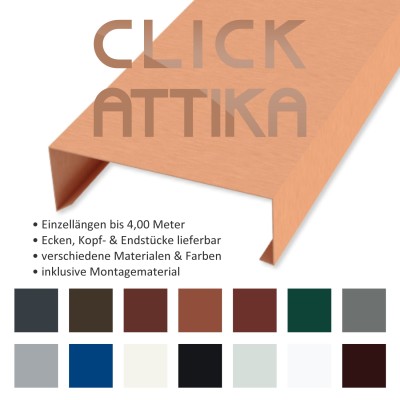 Click-Attika aus Aluminium Graubraun Länge: 3,00 Meter für 16 cm Mauerbreite