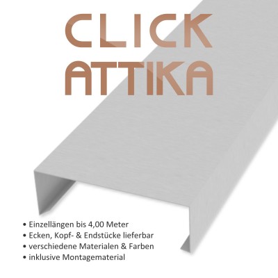 Click-Attika aus Aluminium Natur Länge: 3,00 Meter für 24 cm Mauerbreite