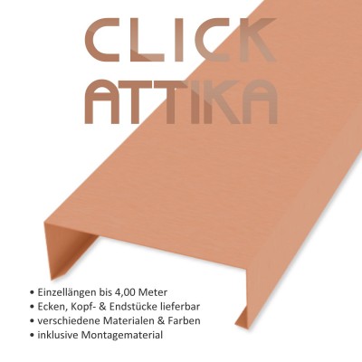 Click-Attika aus Kupfer Natur Länge: 3,00 Meter für 16 cm Mauerbreite